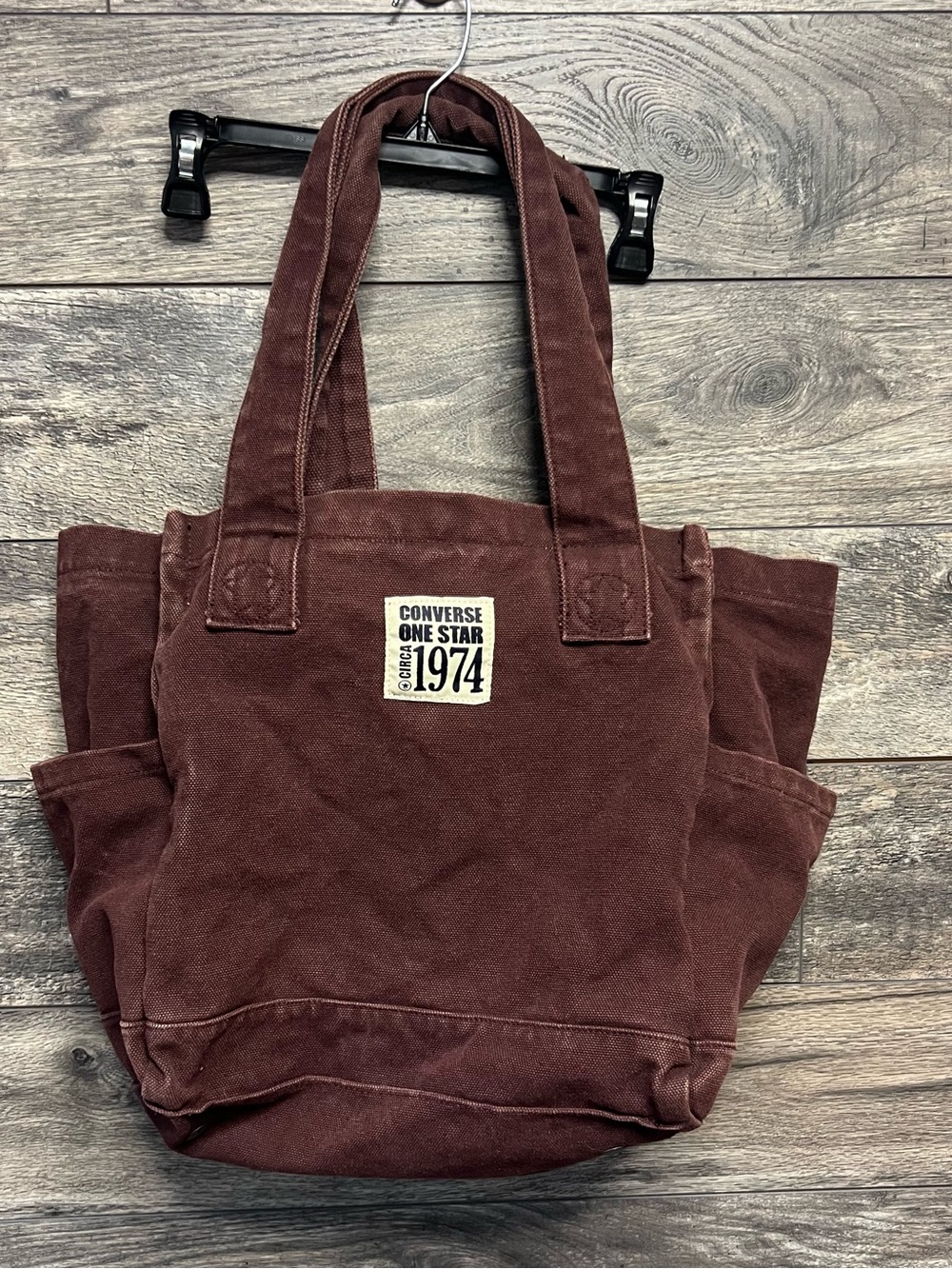Vintage Converse One Star 1974 Canvas Tote Bag Burgundy Utility Carryall Y2K